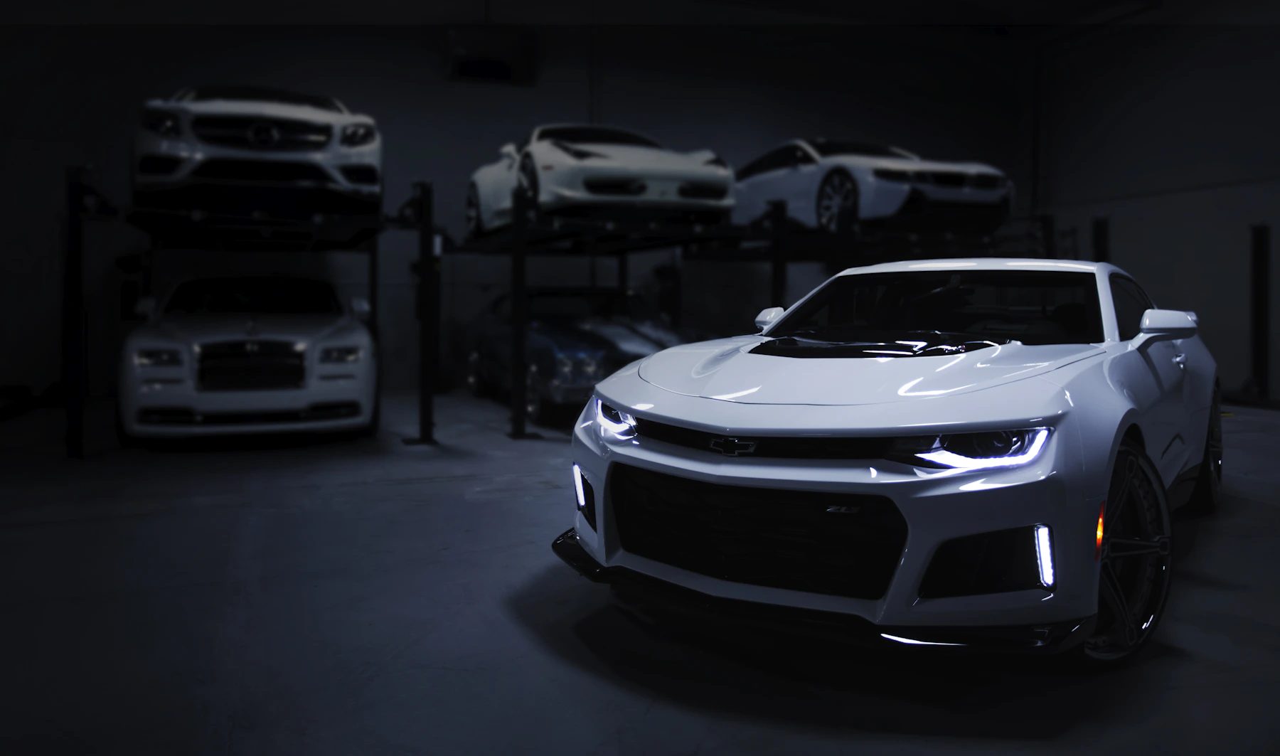 Illustrative polished car with sculpted bodywork